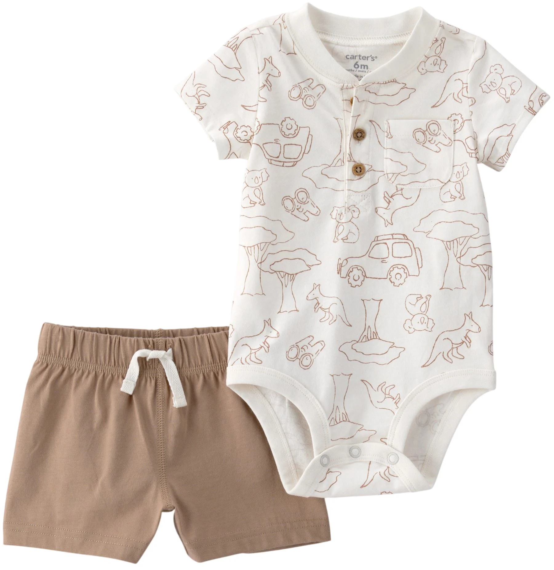 Carter's Set 2 piese Brown Safari Jersey - body si pantaloni scurti foto