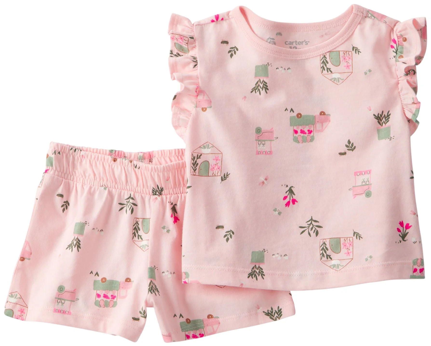 Carter's Set 2 piese Pink Plants - tricou si pantaloni scurti foto