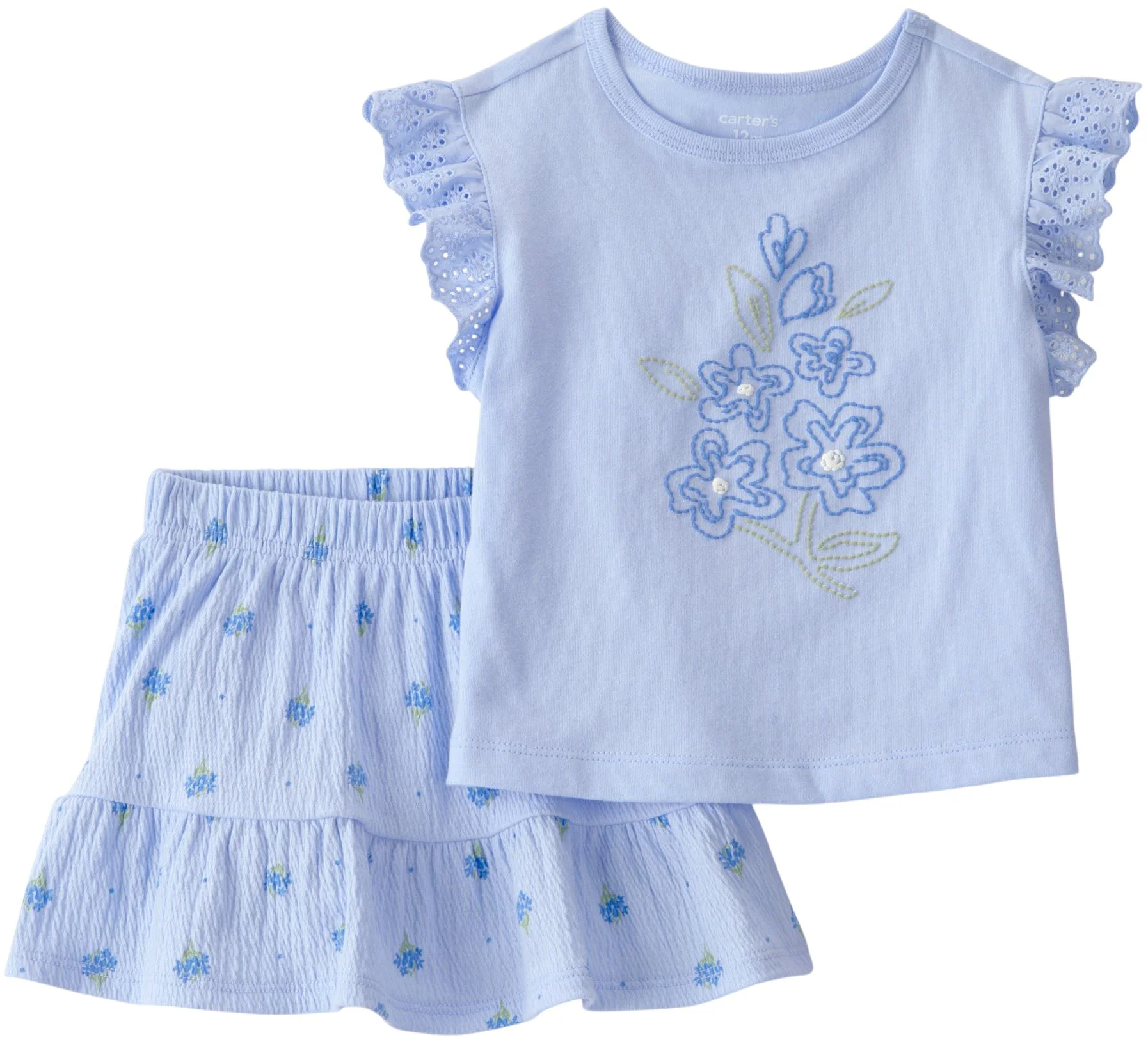 Carter's Set 2 piese Blue Flower - tricou si skort foto