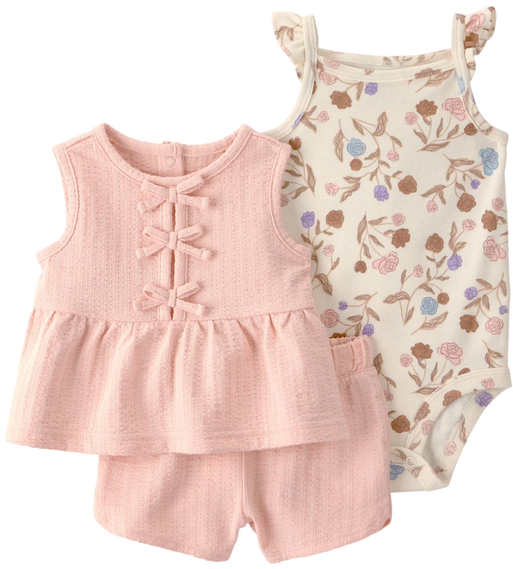 image for Carter's Set 3 piese Pink Seersucker - top, pantaloni scurti si body foto