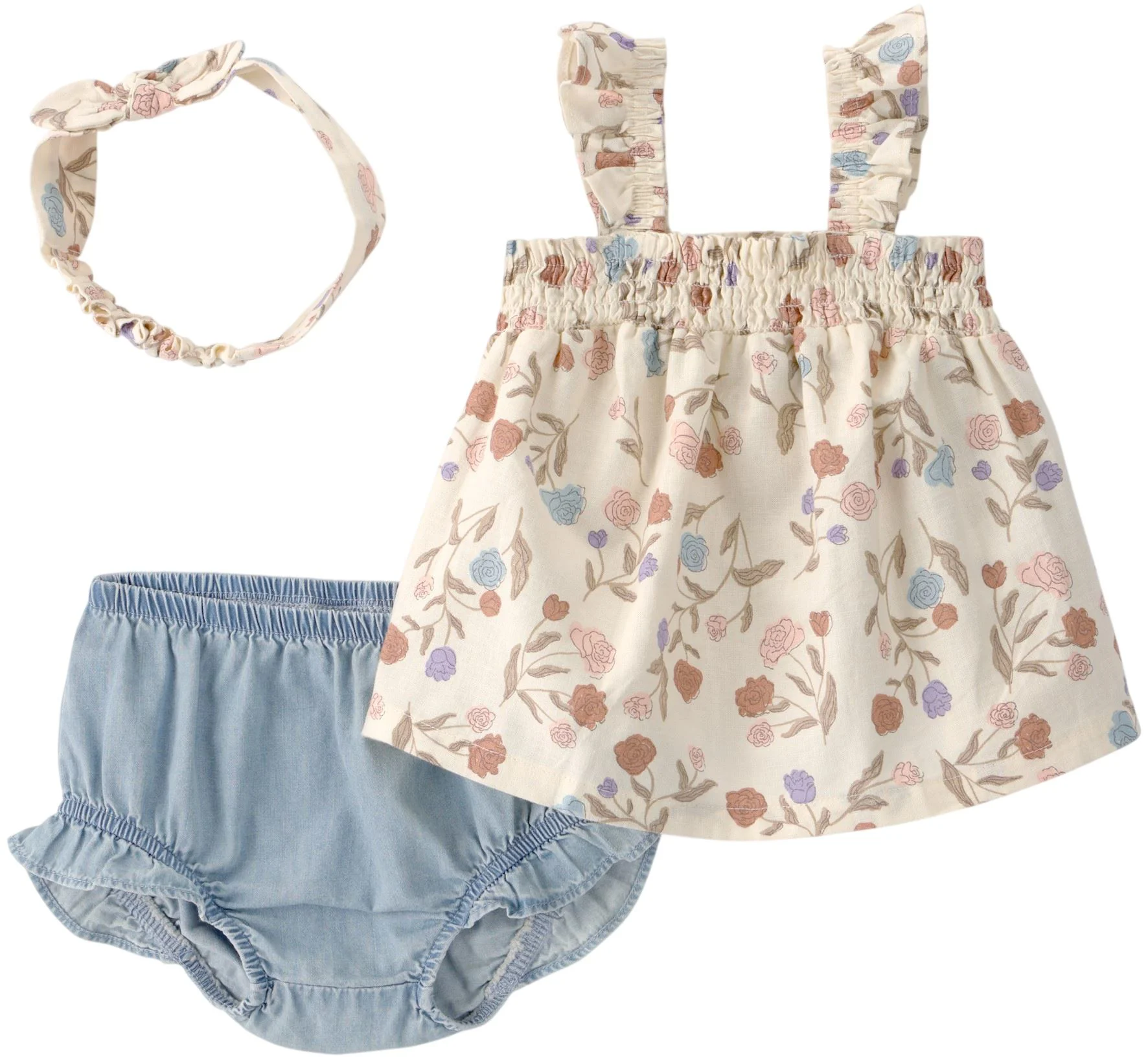 image for Carter's Комплект 3 в 1 Desert Floral - топ, шорты и повязка foto
