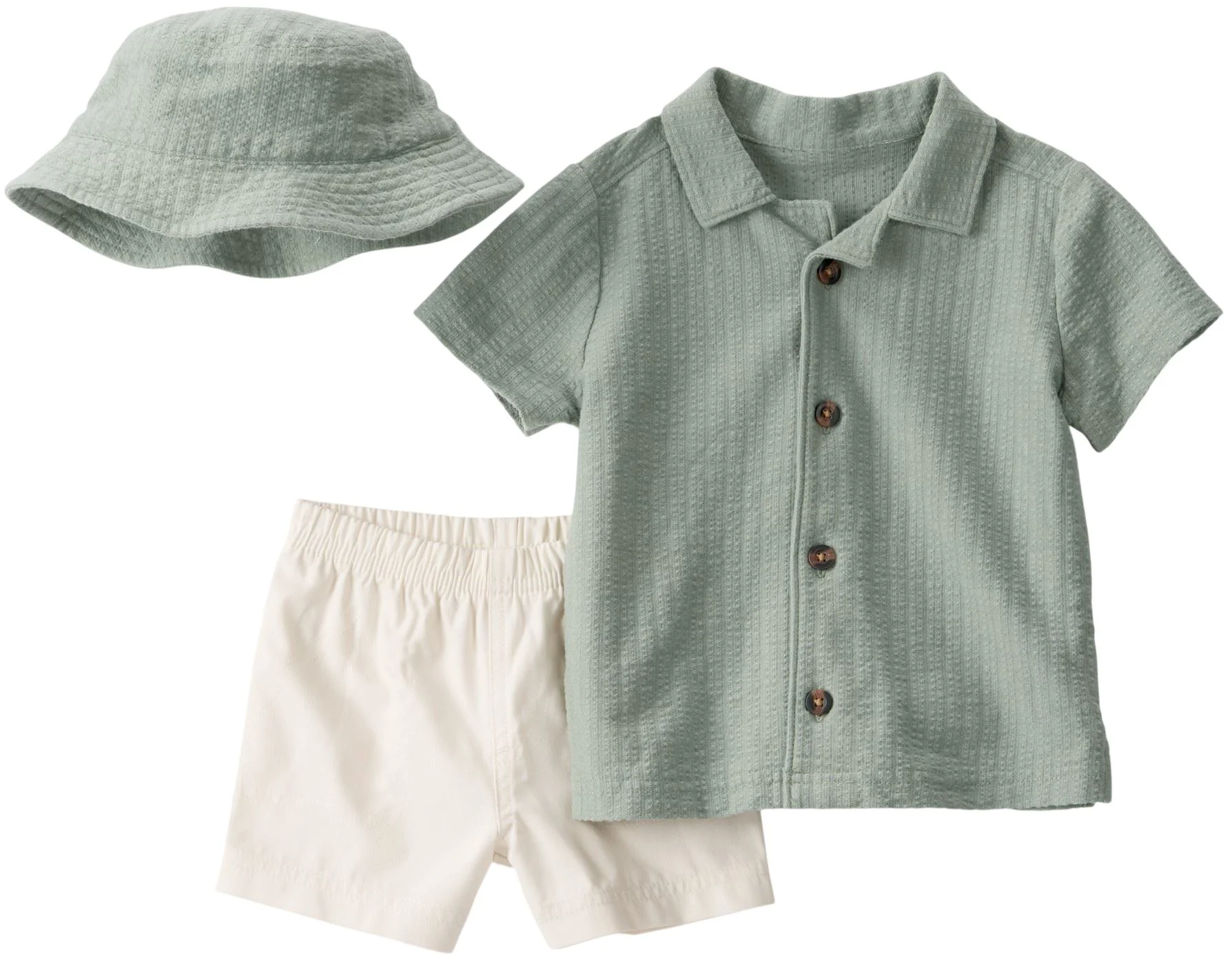 image for Carter's Set 3 piese Green Seersucker - camasa, pantaloni scurti si palarie foto