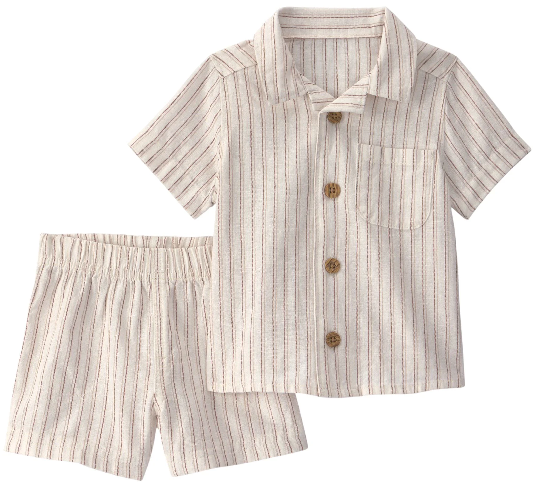 Carter's Set 3 piese Tan Stripe Linen - camasa si pantaloni scurti foto
