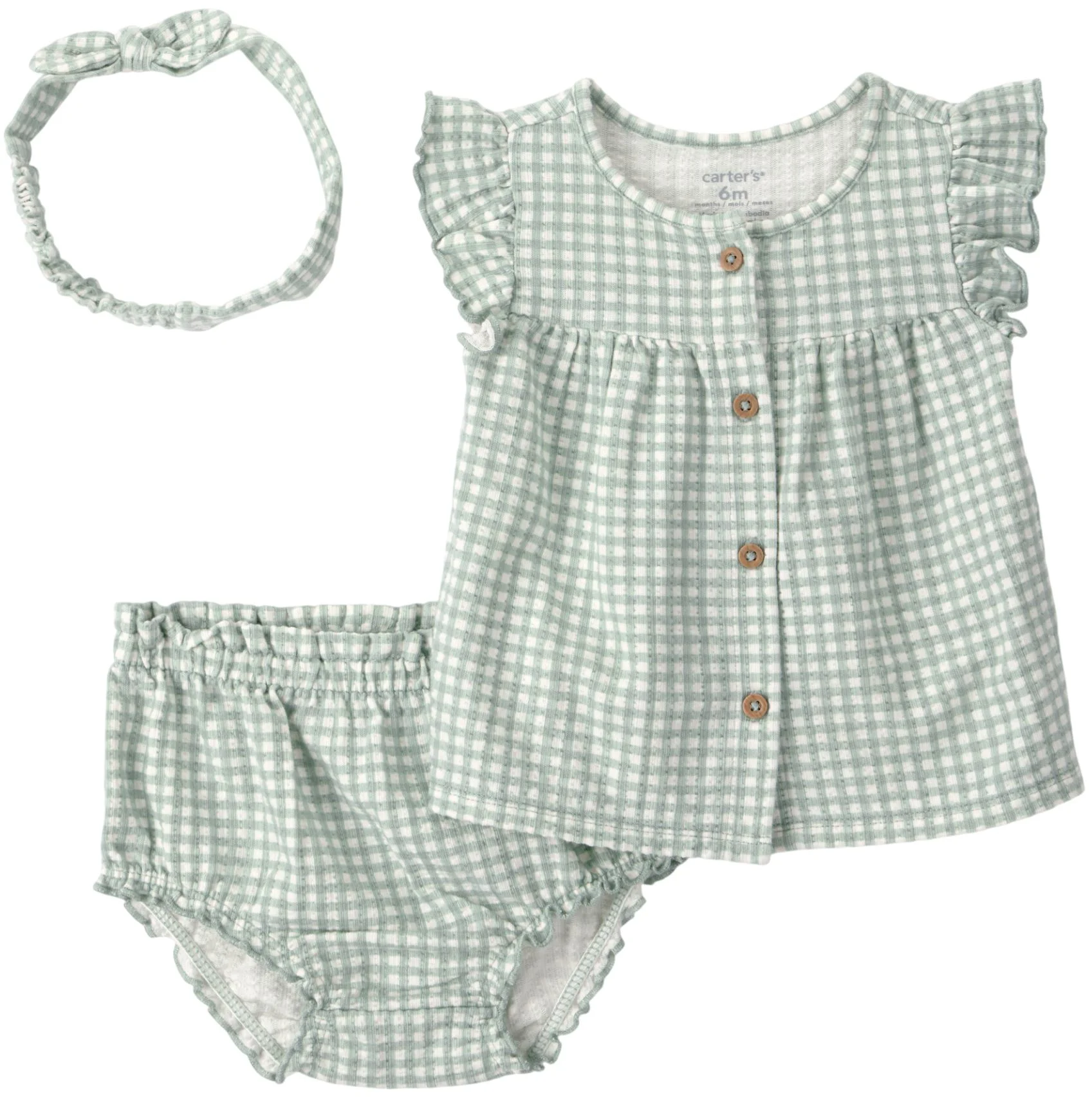 Carter's Комплект 3 в 1 Gingham Flutter - топ, шорты и повязка foto