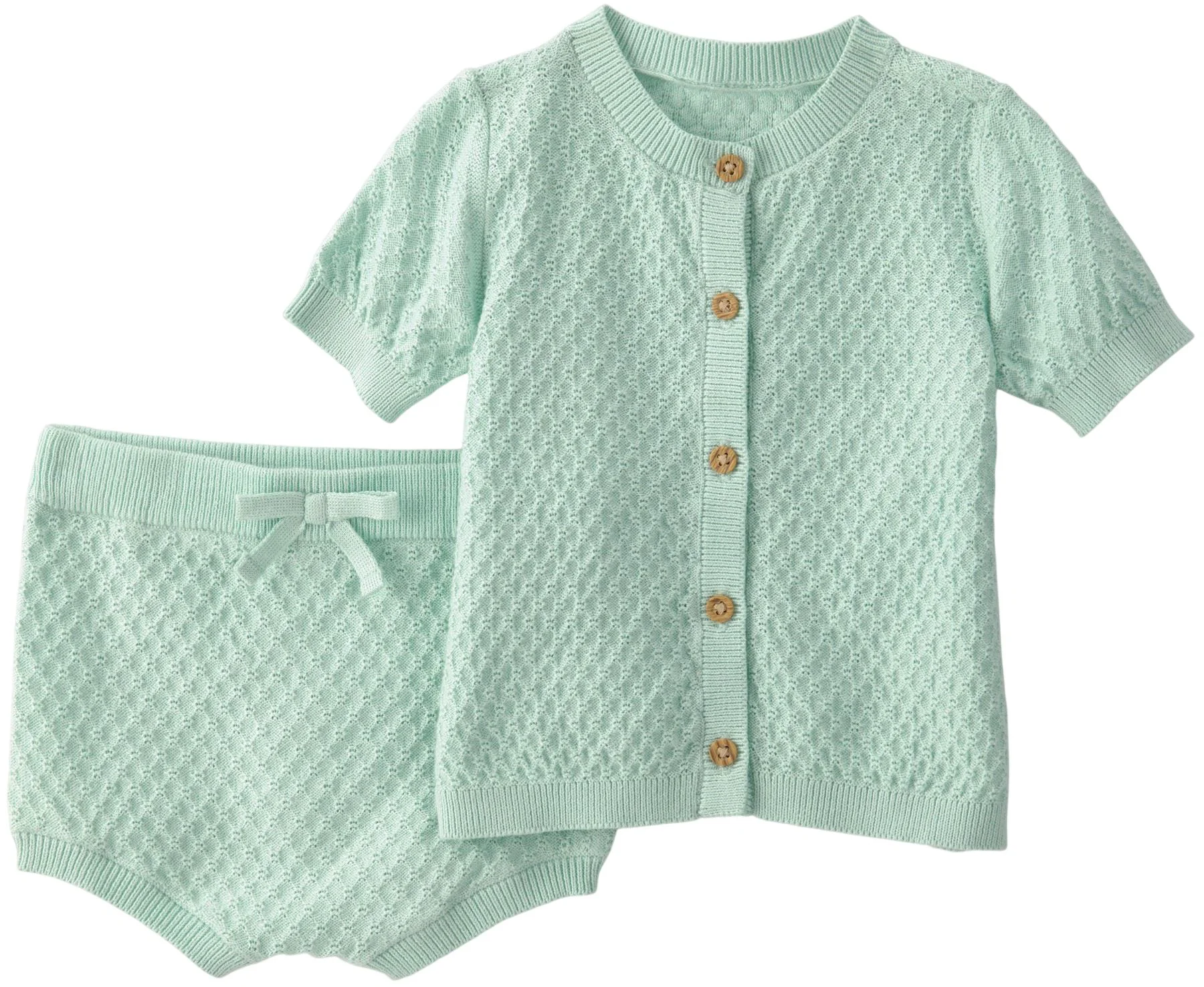 Carter's Set 2 piese Green Sweater - top cu nasturi si pantaloni scurti foto