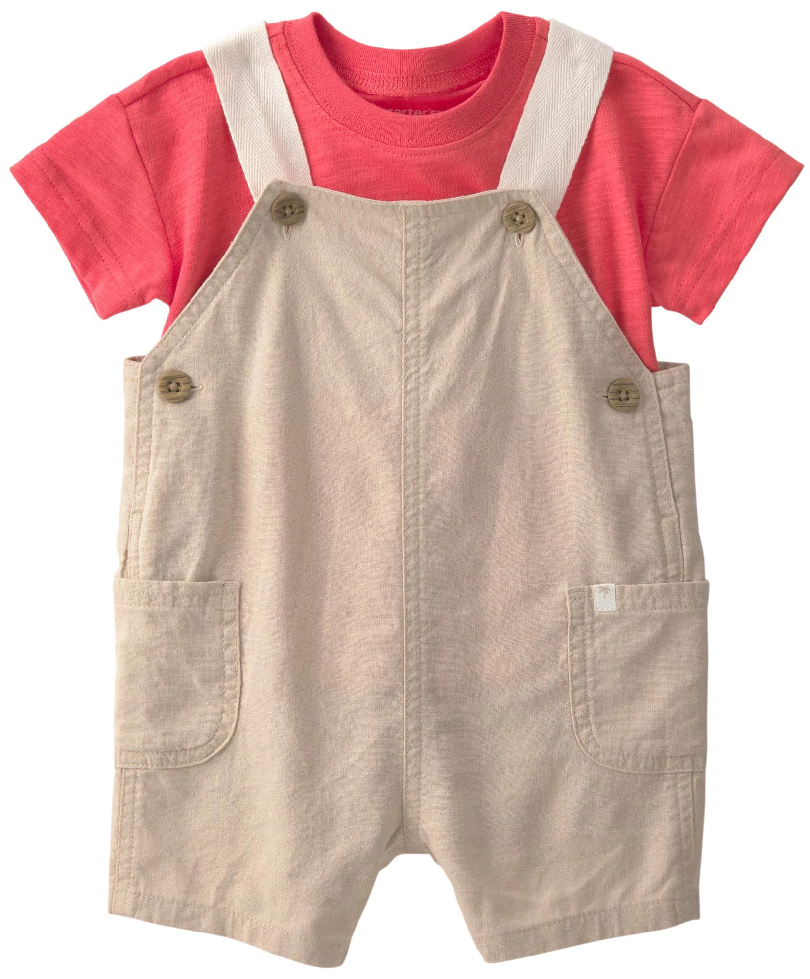 Carter's Set 2 piese Coral/Khaki - tricou si salopeta foto