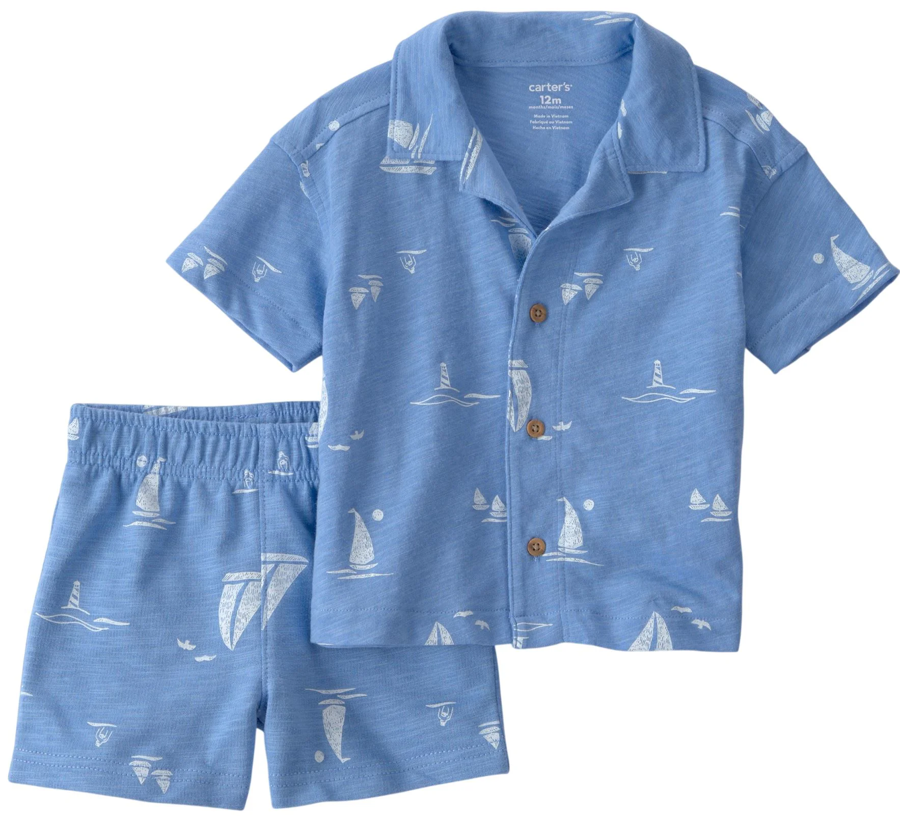 Carter's Set 2 piese Blue Sailboat - camasa si pantaloni scurti foto