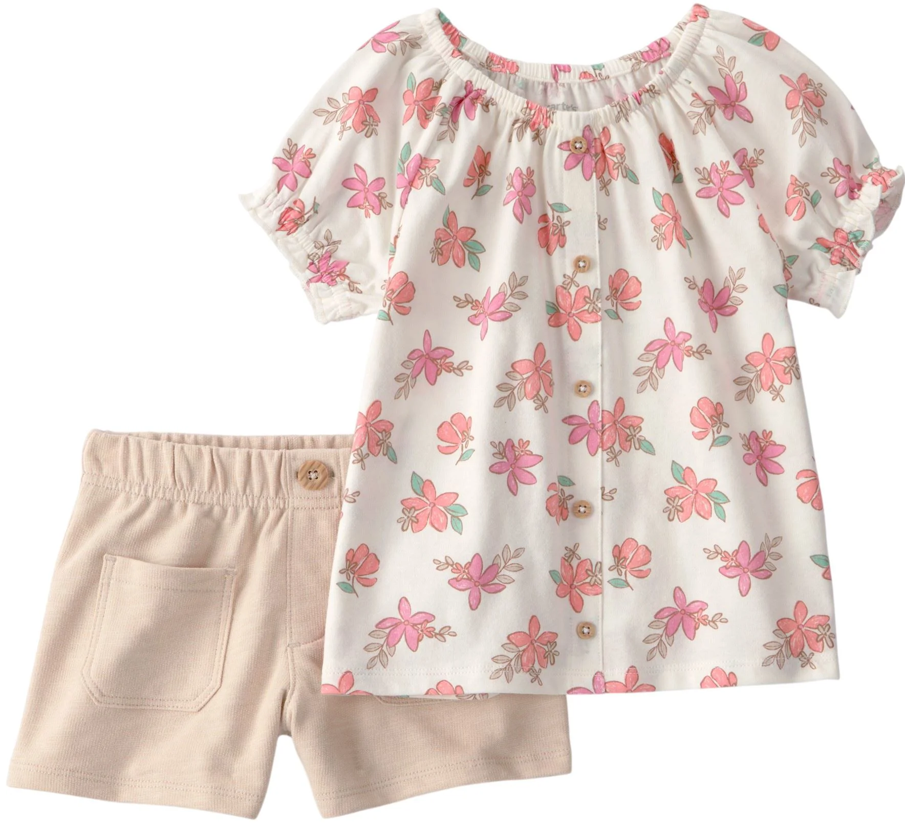 image for Carter's Set 2 piese Floral Cream - bluzita si pantaloni scurti foto