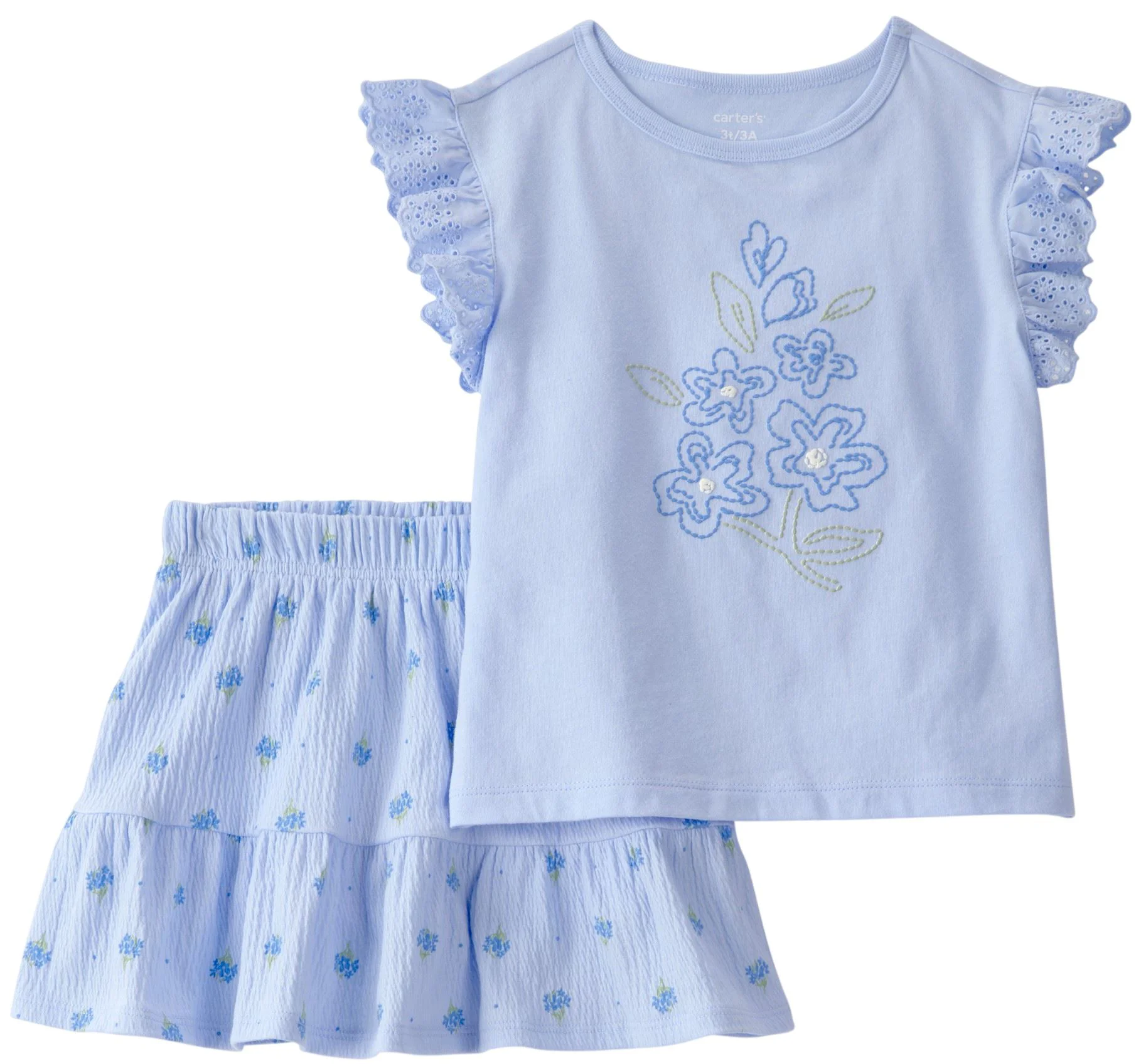 image for Carter's Set 2 piese Blue Flower - tricou si skort foto