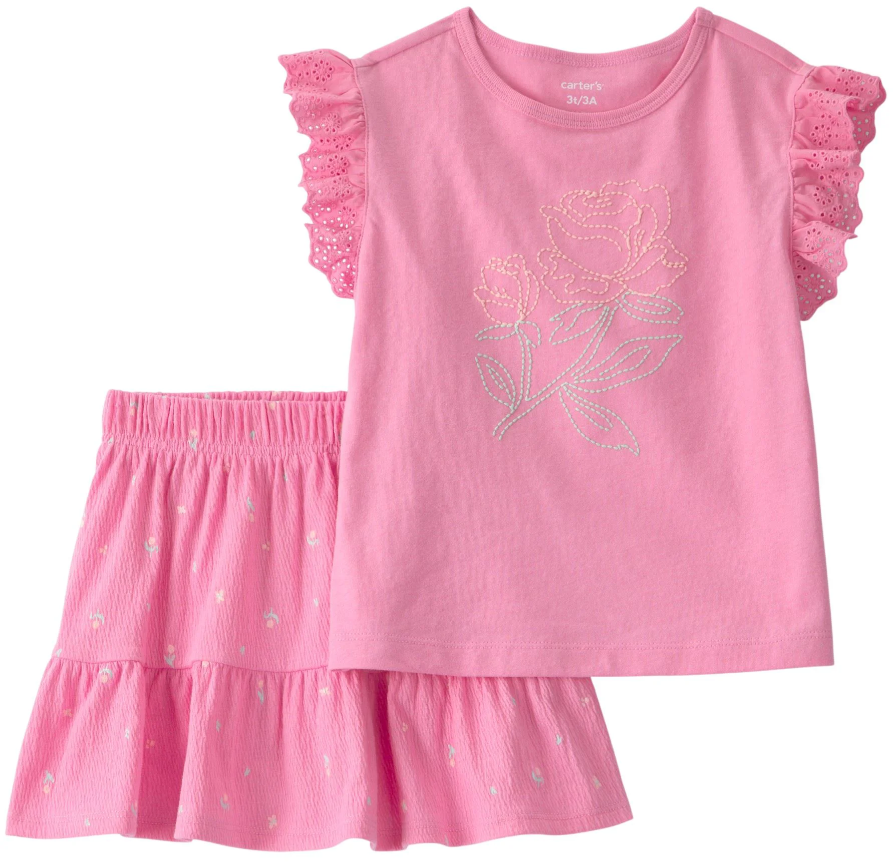 image for Carter's Set 2 piese Pink Flower - tricou si skort foto