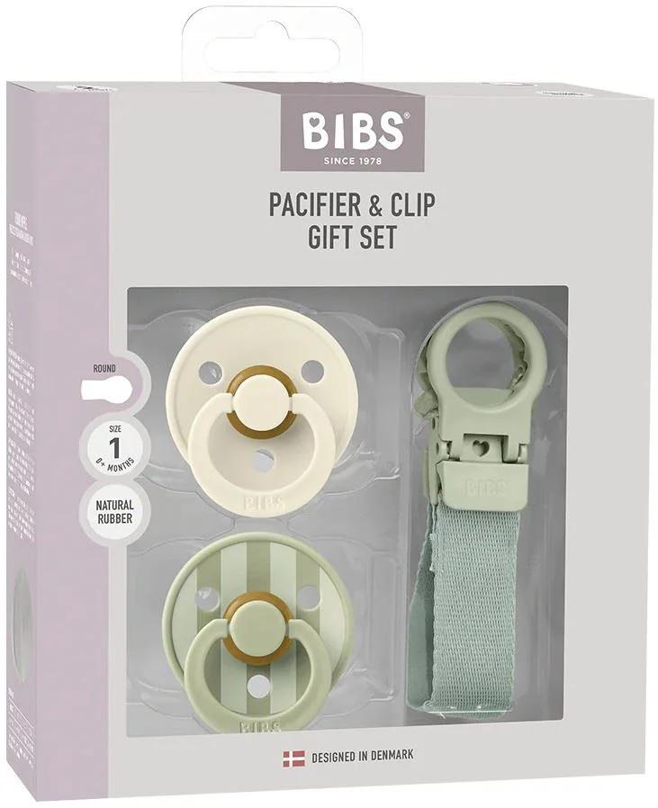 image for Набор из 2 круглых латексных пустышек + цепочка-клипса Loop BIBS Colour Sage (0-6 мес.) foto