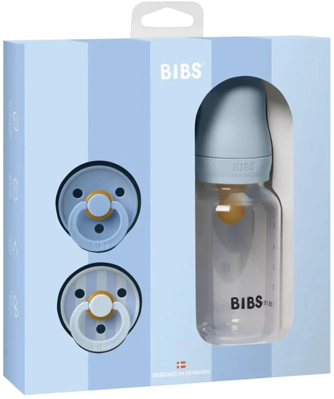 image for Set cadou biberon + 2 suzete rotunde din latex BIBS Baby Sprinkle Baby Blue foto