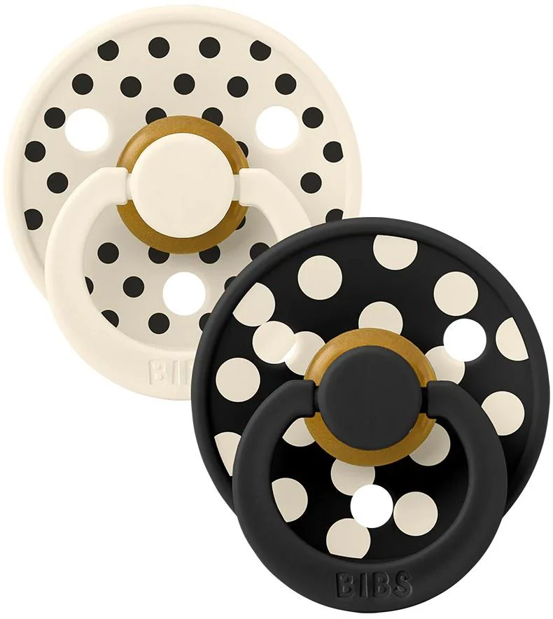 image for Set 2 suzete rotunde din latex BIBS Studio Colour Polka dot Ivory/Black (0-6 luni) foto