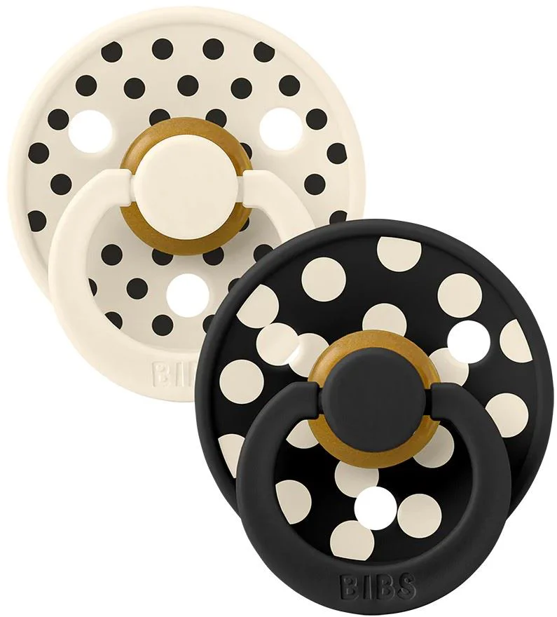 Set 2 suzete rotunde din latex BIBS Studio Colour Polka dot Ivory/Black (6-18 luni) foto