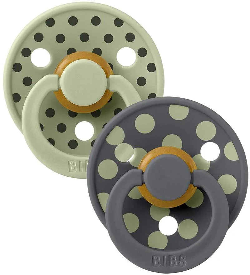Set 2 suzete rotunde din latex BIBS Studio Colour Polka dot Sage/Iron (6-18 luni) foto