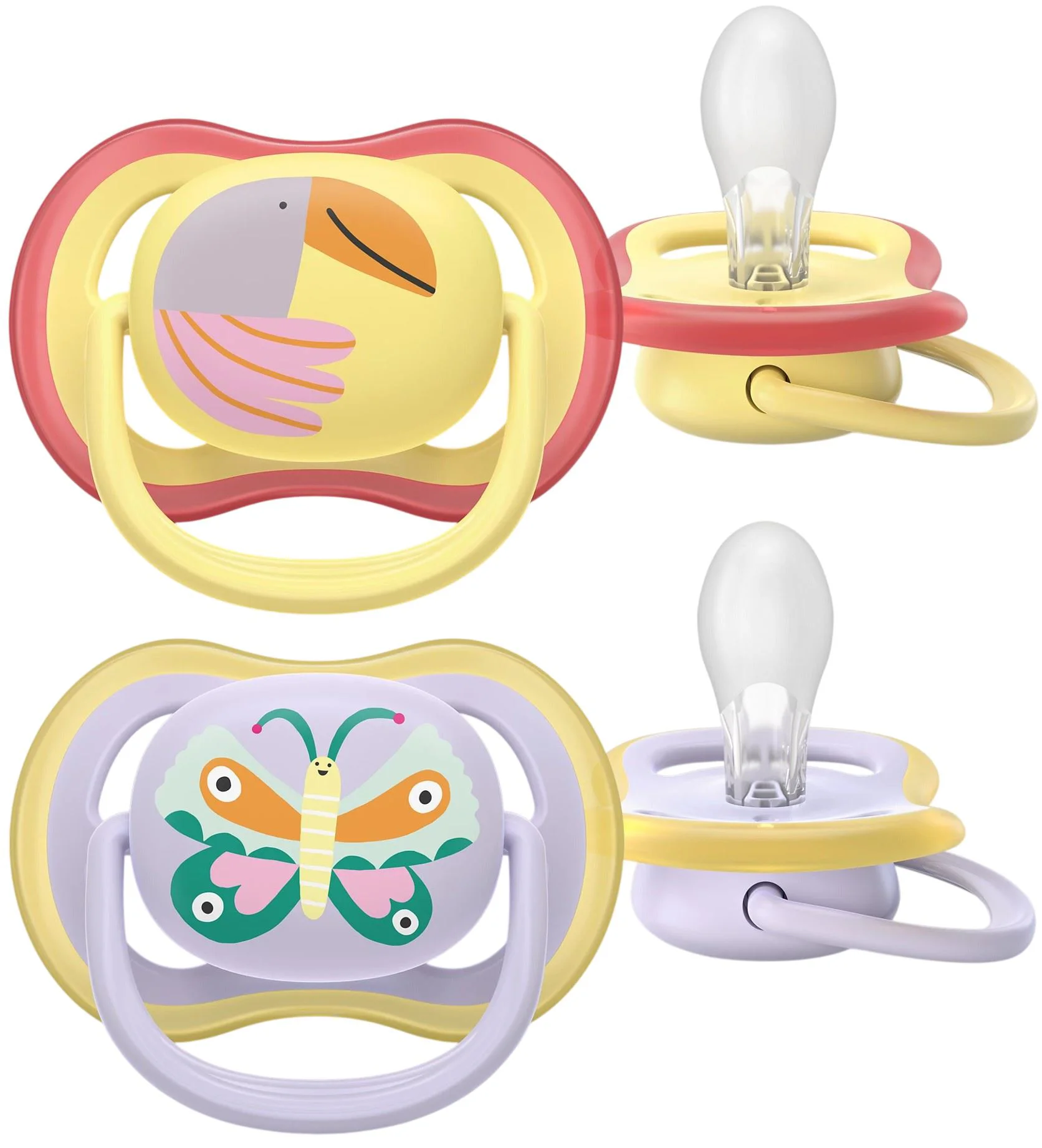image for Силиконовые пустышки Philips Avent Ultra Air Happy Попугай/Бабочка (0-6 мес.), 2 шт. foto