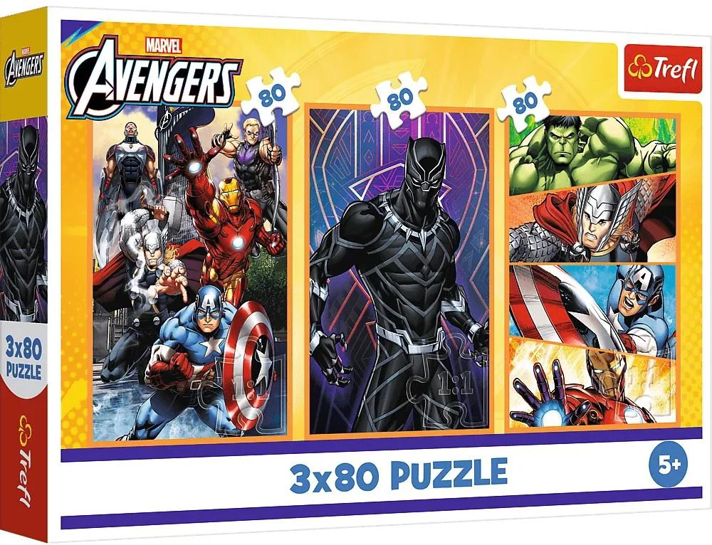 image for Пазл Trefl Дни, полные экшена / Disney Marvel Мстители, 3x80 эл. foto