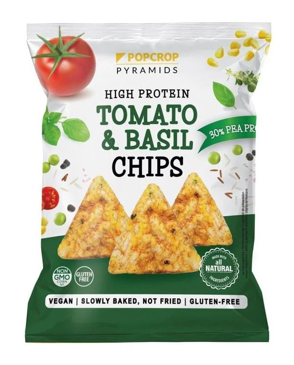 image for Chipsuri cu proteina Vegan Popcrop cu aroma de tomato si busuioc, 60 g foto