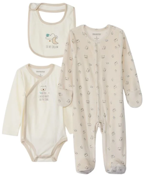 image for Orchestra Set 3 piese Brown Teddy - body, baveta si pijama foto