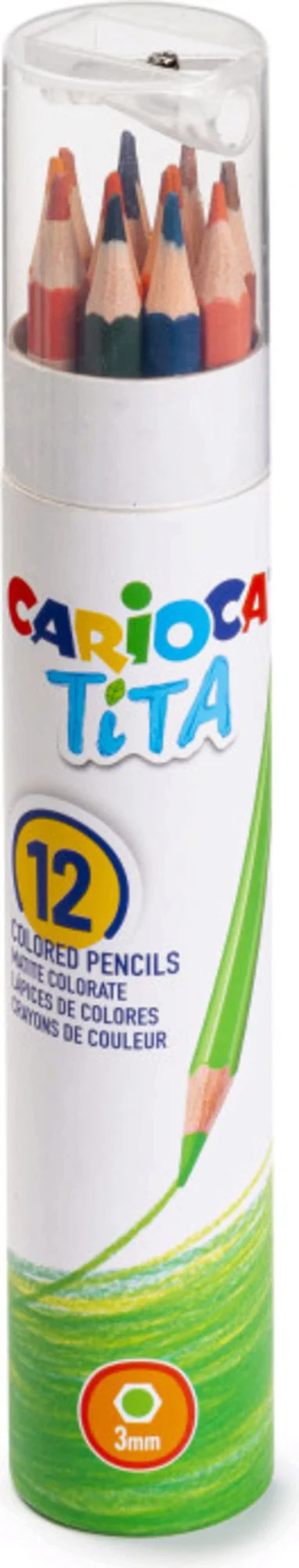 image for Creioane colorate cu ascutitoare in tub Carioca Tita, 12 buc. foto