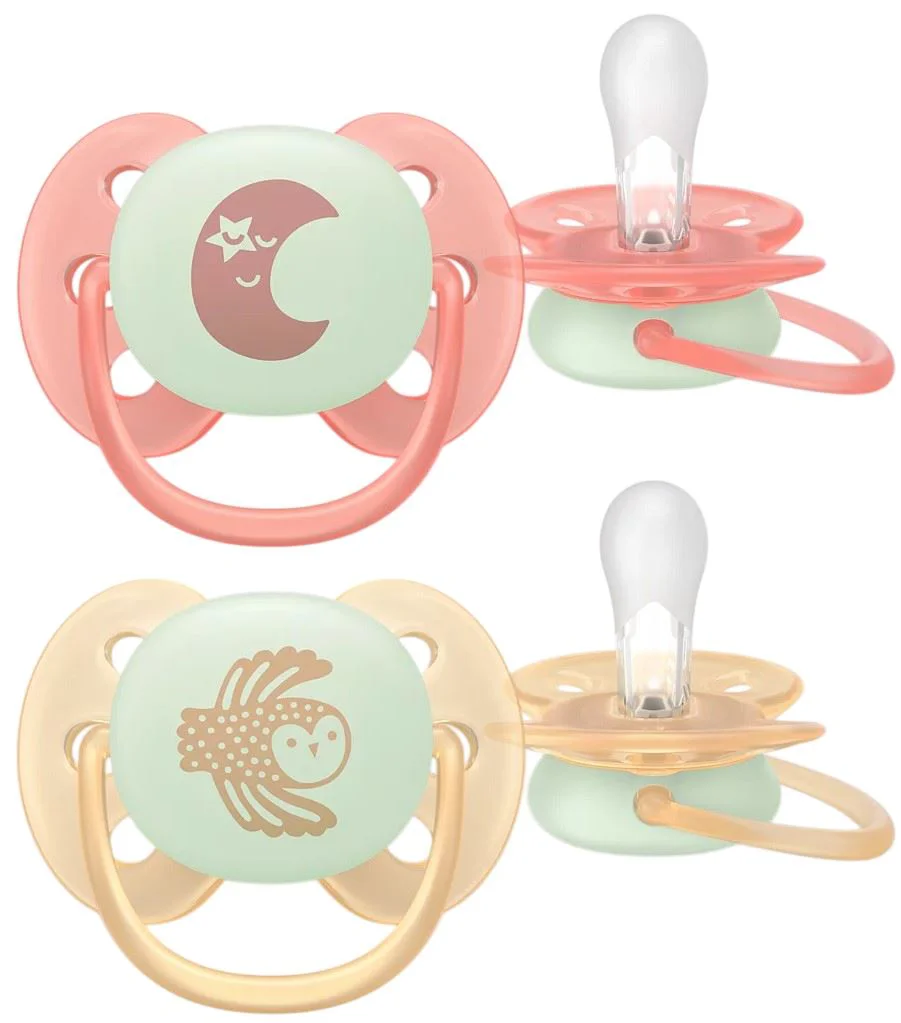 image for Suzete ortodontice de noapte Philips AVENT Ultra Soft Roz-portocaliu (0-6 luni), 2 buc. foto