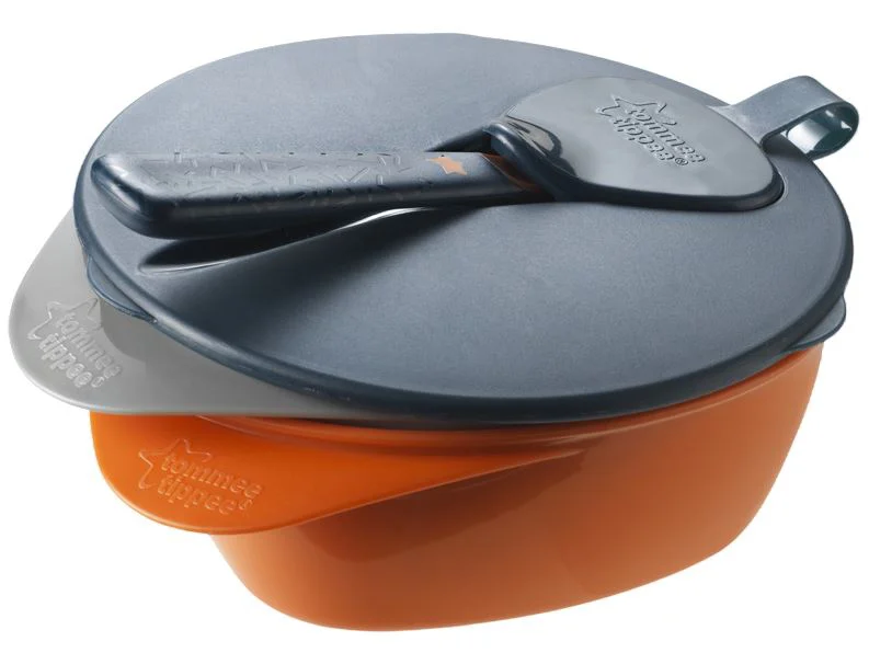 image for Набор мисок с крышкой и ложечкой Tommee Tippee, Серо-оранжевый (6+ мес.) foto