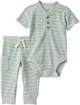 Carter's Set 2 piese Green Stripe Thermal - body si pantaloni foto