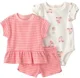 Carter's Set 3 piese Pink Stripes Ice Cream - tricou, body si pantaloni scurti foto