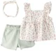 Carter's Set 3 piese Green Floral - bentita, top cu volane si pantaloni scurti foto