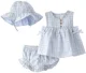 Carter's Set 3 piese Blue Gingham - palarie, top fara maneci si pantaloni scurti foto