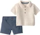 Carter's Set 2 piese Ivory Solid Collar - tricou si pantaloni scurti din bumbac foto
