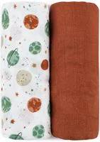 Set 2 pelinci din muselina de bambus Petite&Mars Misty Celestial Planets, 120x120 cm foto