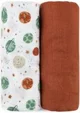 Set 2 pelinci din muselina de bambus Petite&Mars Misty Celestial Planets, 120x120 cm foto