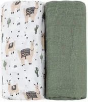 Set 2 pelinci din muselina de bambus Petite&Mars Misty Llama Vibes, 120x120 cm