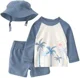 Carter's Set 3 piese costum de baie Rashguard Palm - bluza, pantaloni scurti si palarie foto