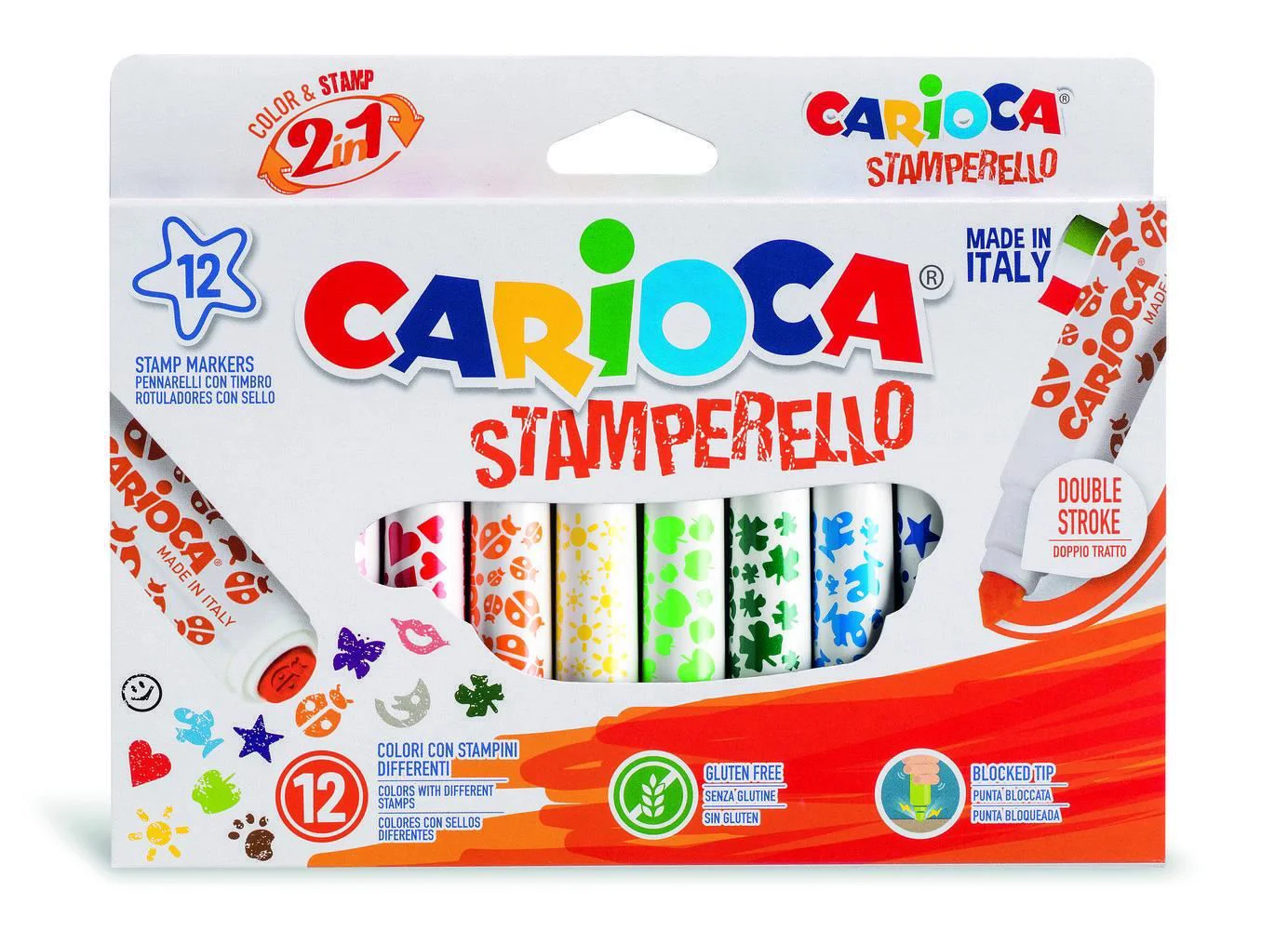 image for Set carioci lavabile cu varf de stampila Carioca Stamperello, 12 buc. foto
