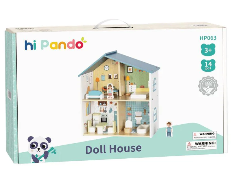 Casa de papusi din lemn cu figurine Tooky Toy, 14 buc. foto