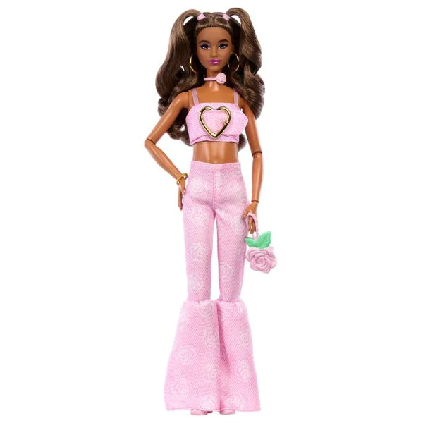 Papusa Barbie "Fashionista in top roz din denim si blugi evazati" foto