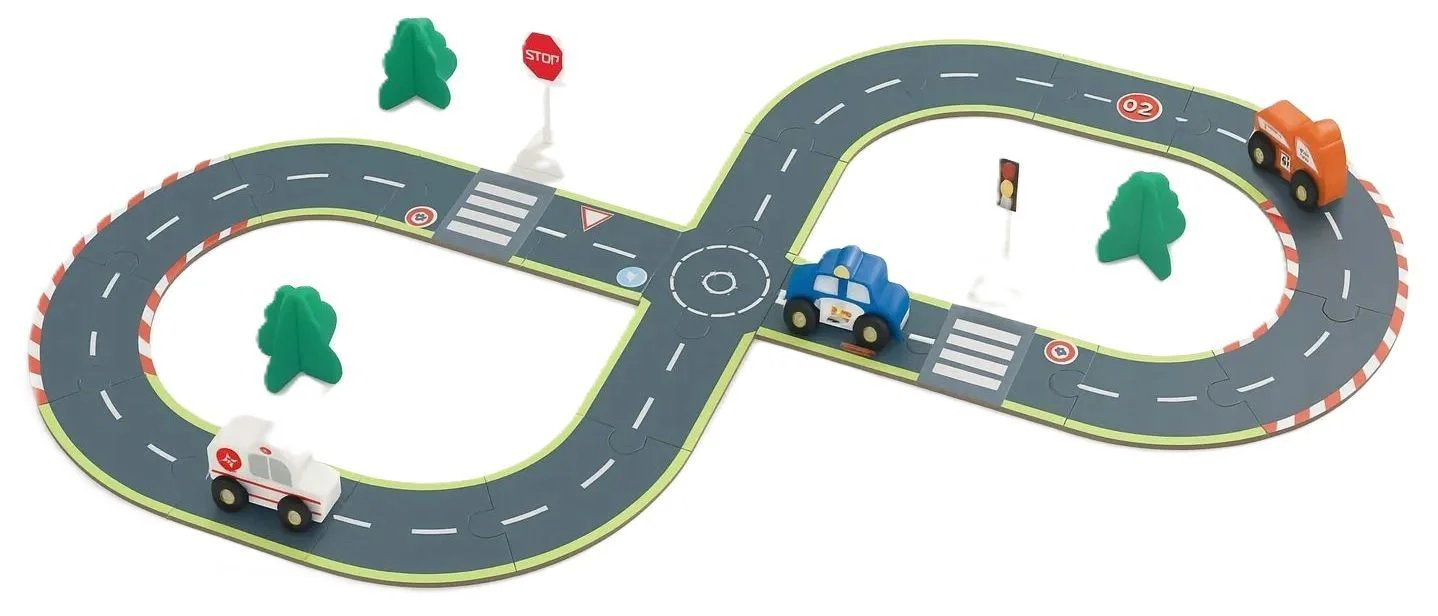 Set de joaca din lemn Tooky Toy Pista auto cu accesorii foto