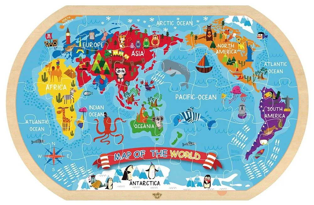 image for Puzzle din lemn Tooky Toy Harta Lumii foto