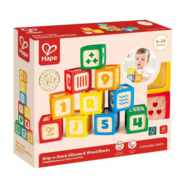 image for Деревянные кубики с силиконовыми краями Hape, 10 шт. foto