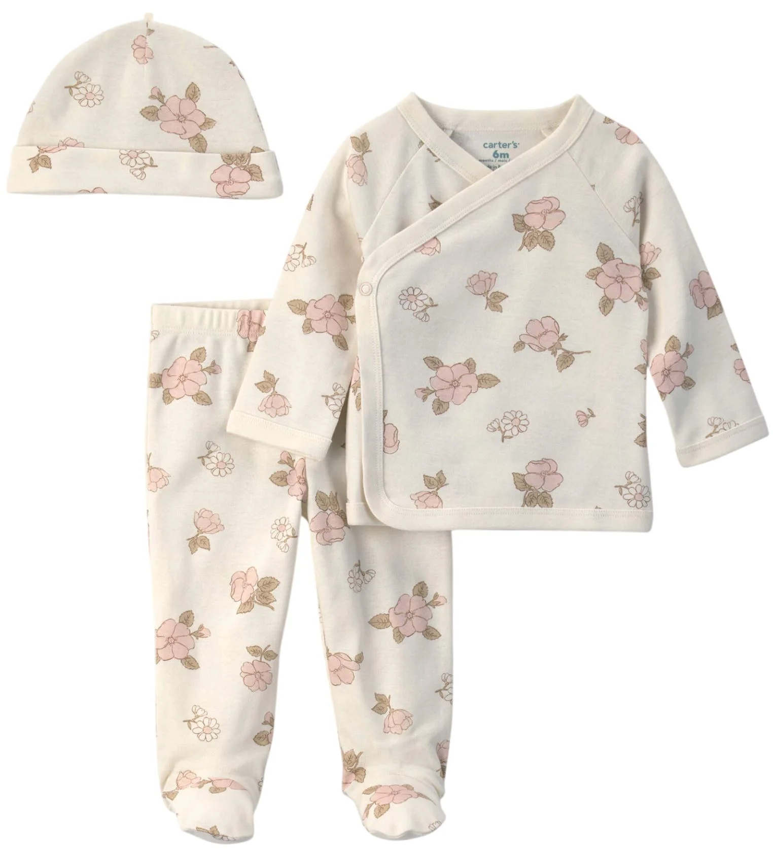 Carter's Set 3 piese Florals - bluza kimono, caciulita si pantaloni cu talpa foto