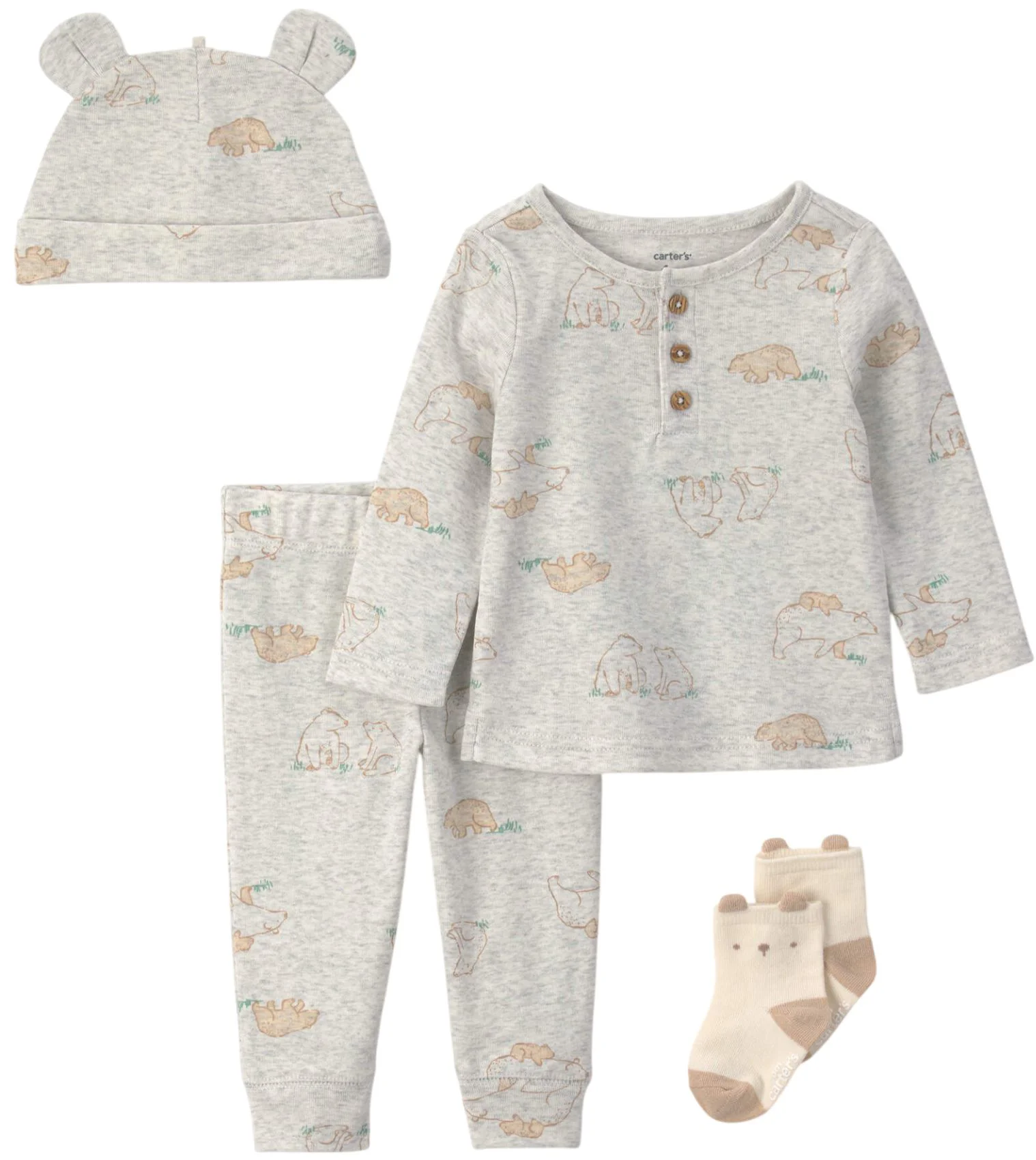 Carter's Set 4 piese Bear - tricou cu maneca lunga, pantaloni, caciulita si sosete foto