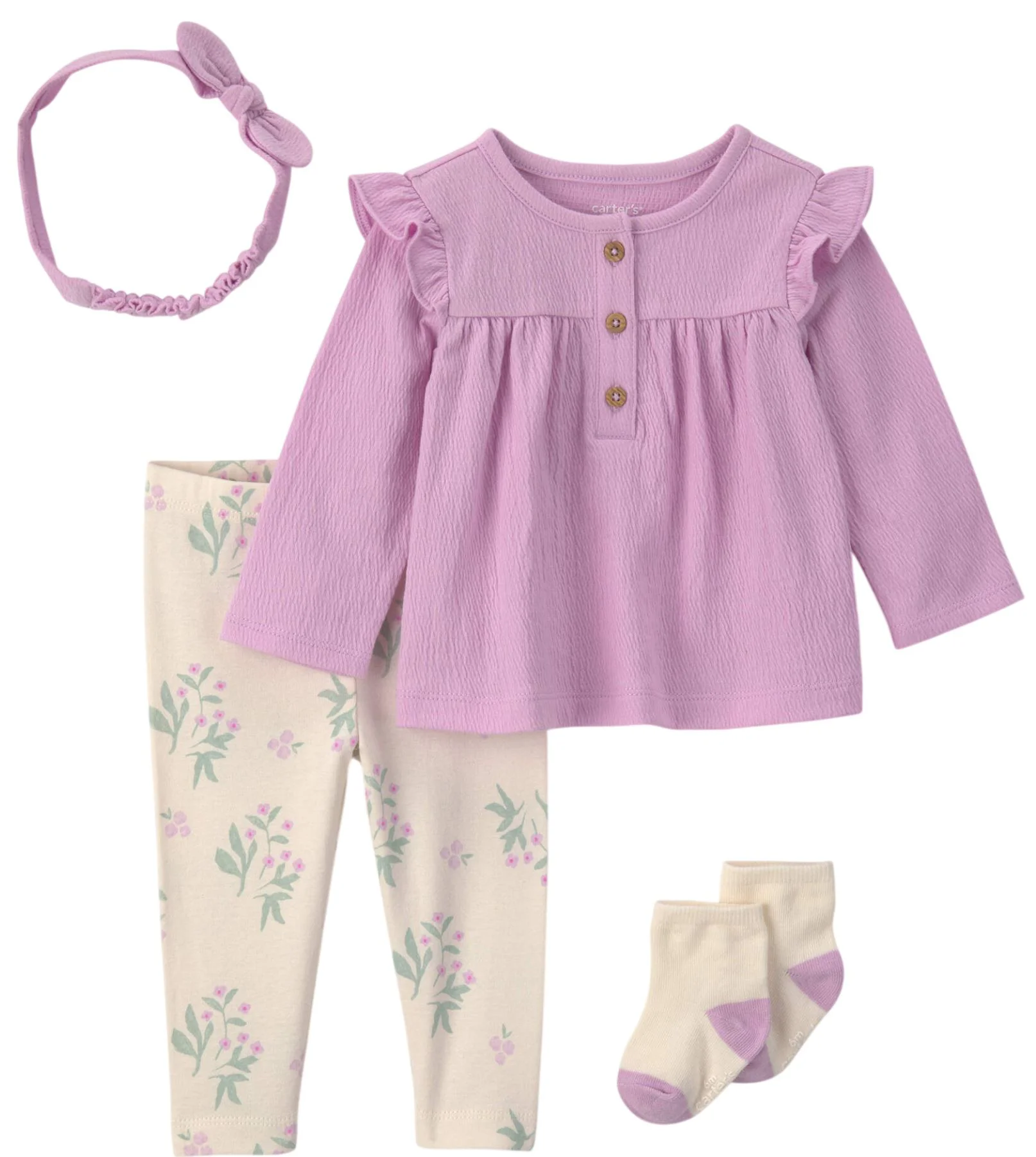 Carter's Set 4 piese Purple - bluza cu volane, pantaloni, bentita si sosete foto