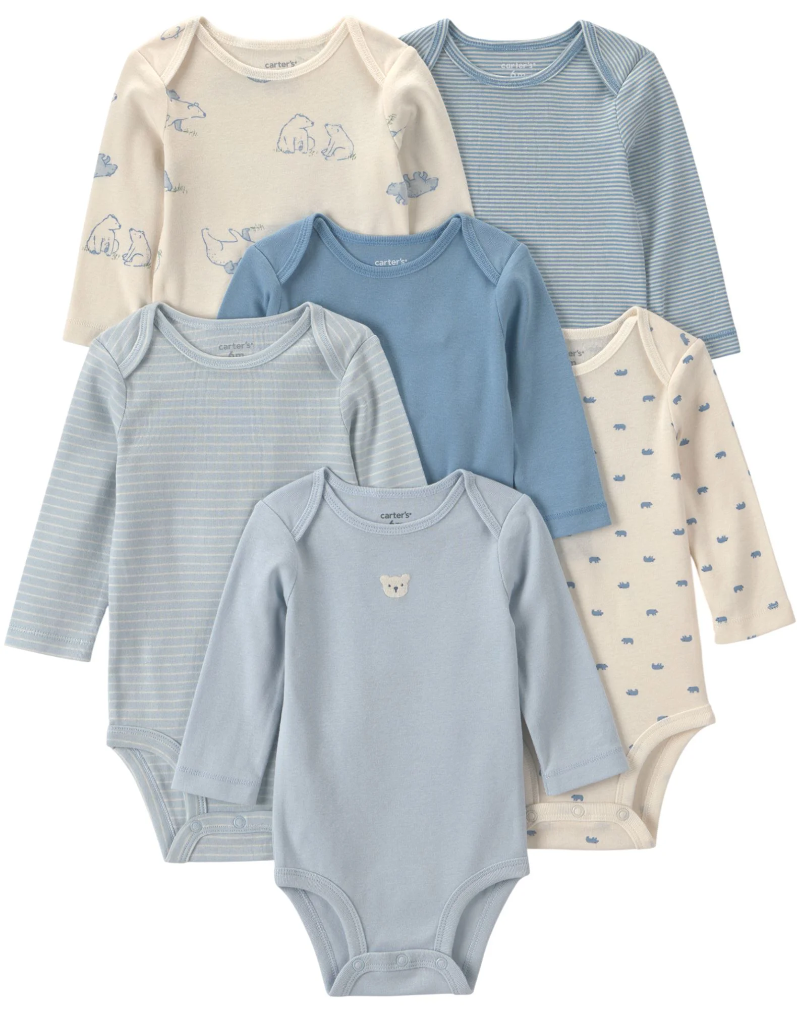 image for Carter's Set 6 body cu maneca lunga Polar Bear & Stripes foto