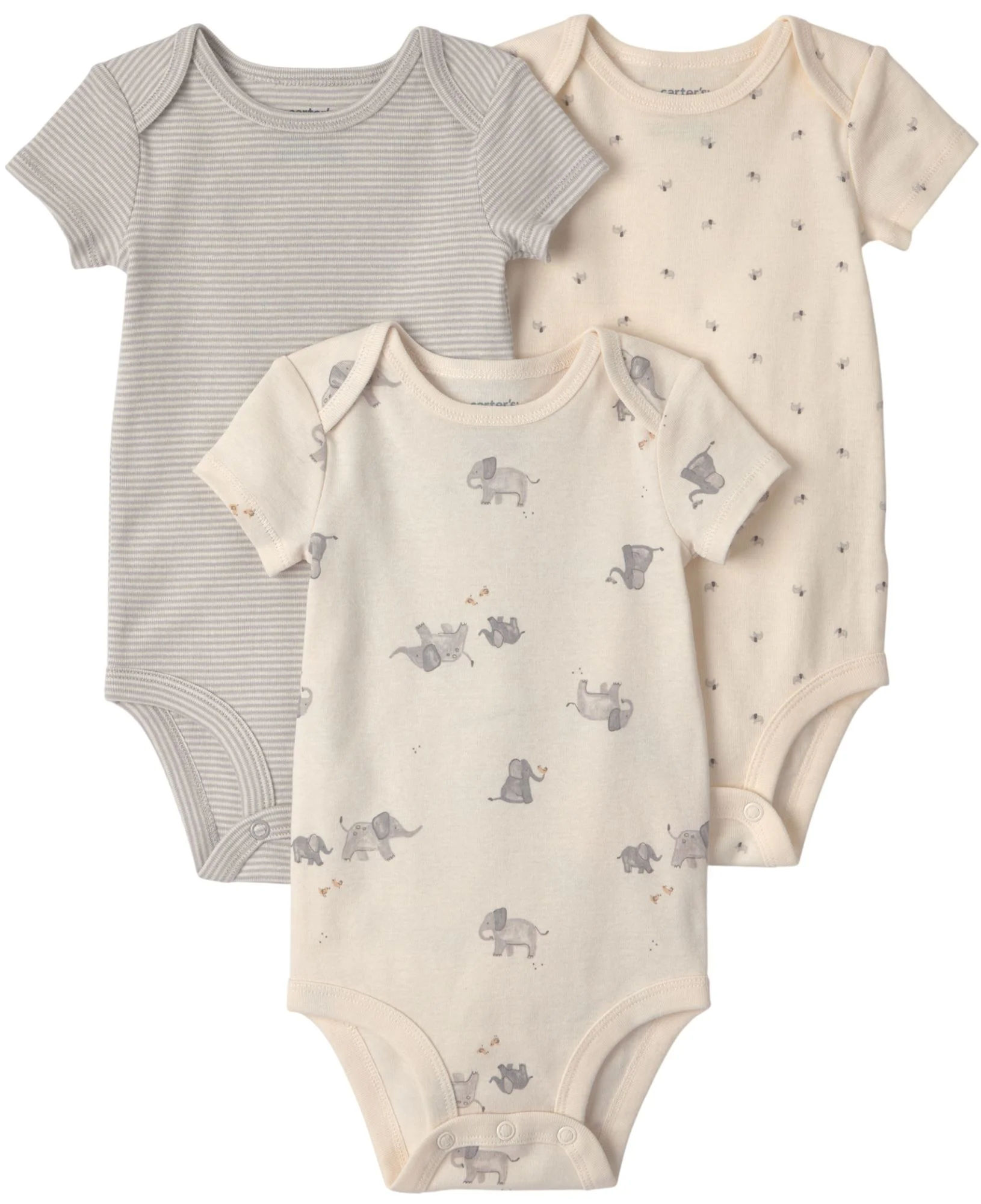 image for Carter's Set 3 body cu maneca scurta Elephant & Stripes foto