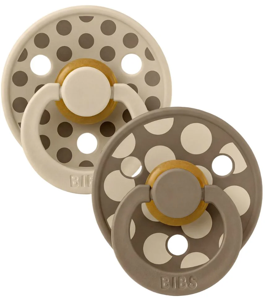 Set 2 suzete rotunde din latex BIBS Colour Polka dot Vanilla/Dark Oak (6-18 luni) foto