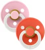 Set 2 suzete rotunde din latex BIBS Colour Glow Baby Pink/Tango (6-18 luni) foto