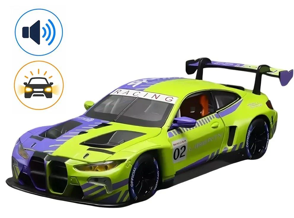 image for Металлическая машинка BMW M4 GT3 с инерционным механизмом, светом и звуком, Зеленая, 1:24 foto
