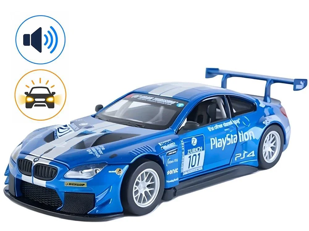 image for Металлическая машинка BMW M6 GT3 с инерционным механизмом, светом и звуком, Синяя, 1:24 foto